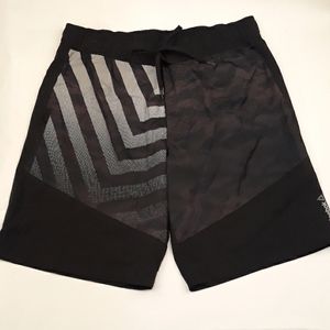 REEBOK CROSSFIT Black‎ Grey Polyester Graphic L Mens Athletic Workout Shorts NEW